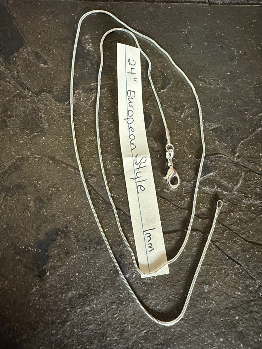 Sterling Silver 24" European Style Chain Necklace - 1mm. .925 solid Sterling.